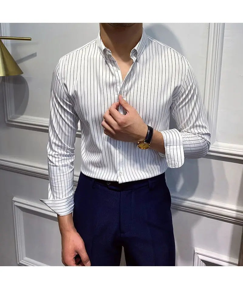 Men's Clothing Fashion British Style Striped Business Casual All Match Shirt