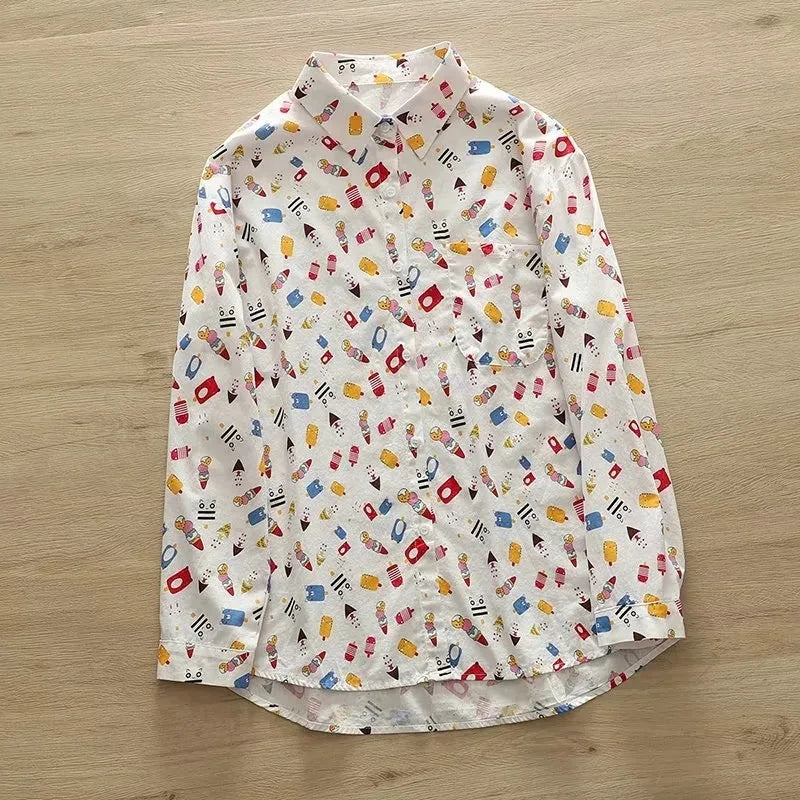 Printed Shirts Cotton Casual Blouses and Tops