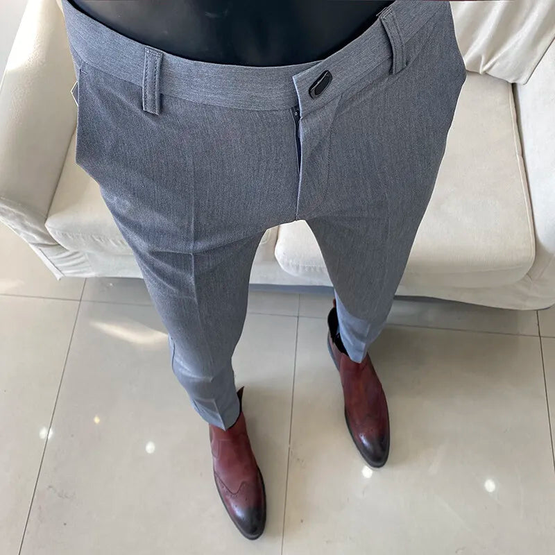 Men Dress Pants Thin Suit Pants Stretch Slim Formal Trousers