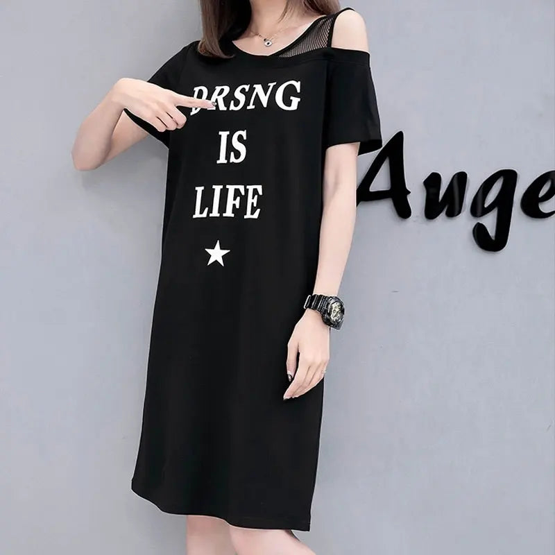 Midi Dress Short Sleeve Summer Stylish Gauze Off Shoulder