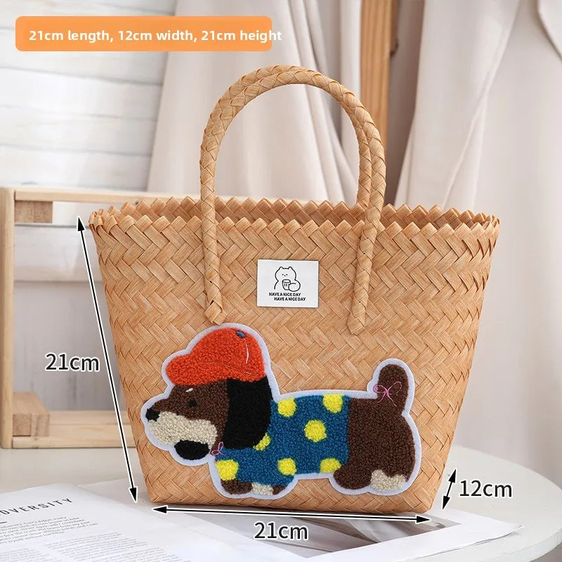 Large Capaci Handwoven op Bag Buet ape Cartoon Summer Handbag