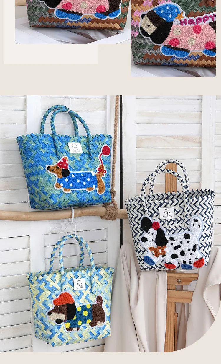 Large Capaci Handwoven op Bag Buet ape Cartoon Summer Handbag