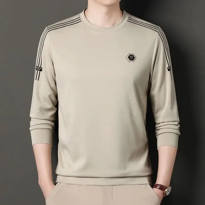 Fashion Male Clothes New Basic Striped Long Sleeve T-Shirt Spring