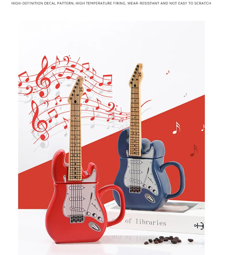 Creative Guitar Cup Shape Mug With Lid Novel 3D