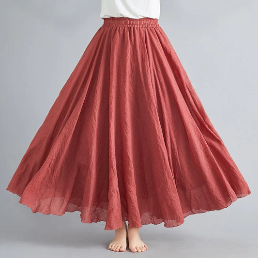 Cotton Long Skirts Elastic Waist