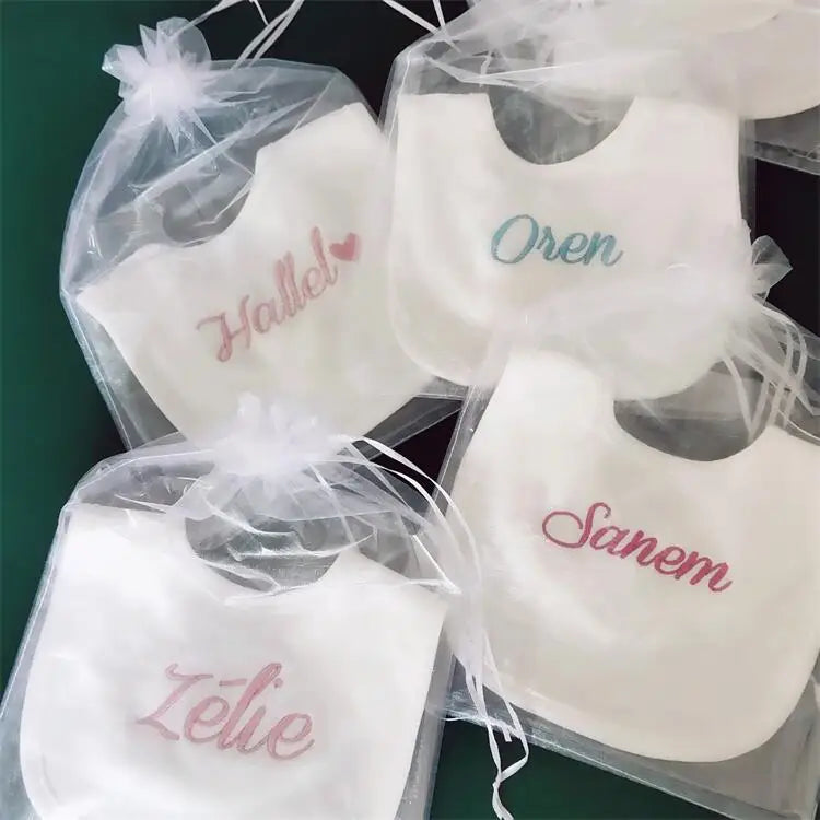 Name Personalised Baby bib 100% cotton White Newborn