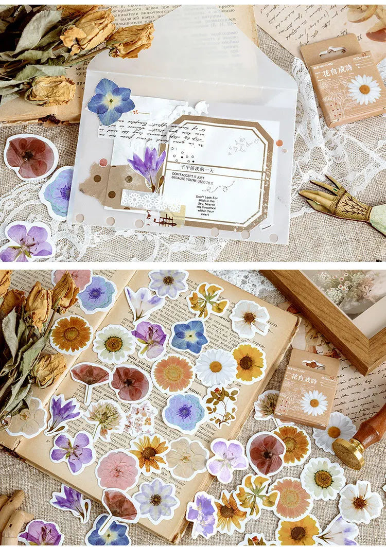 46pcs/set Autumn Flower Sticker Diy Scrapbooking Diary Planner Decoration