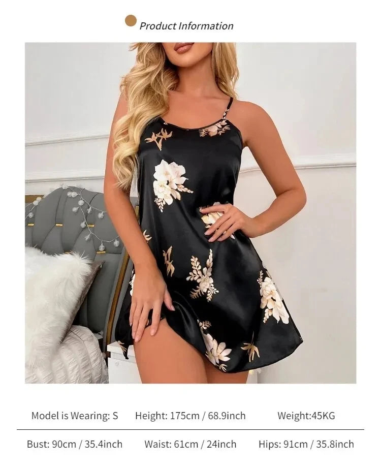 Women Nightwear Home Clothes Sexy Black Floral