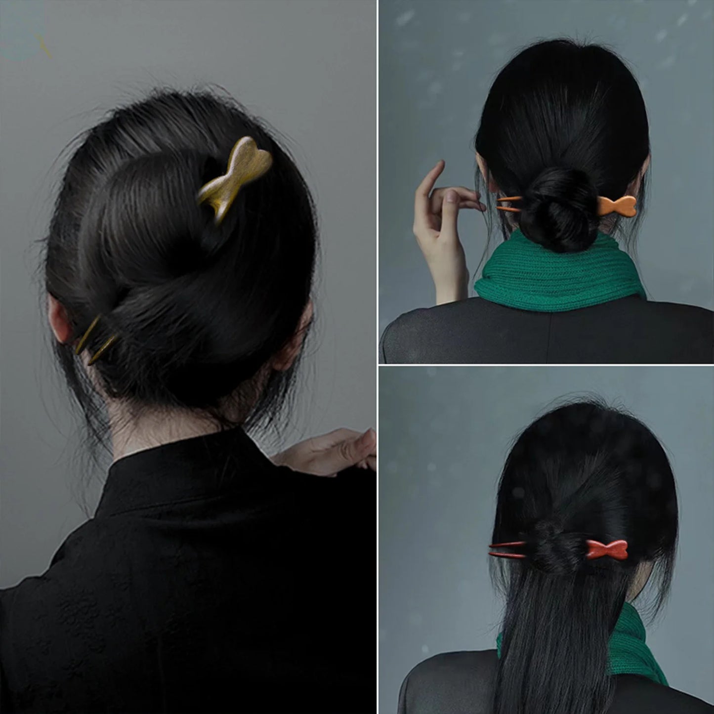 Women Hair Jewelry Accessories Wood Hand Carved Stick Hair Clips