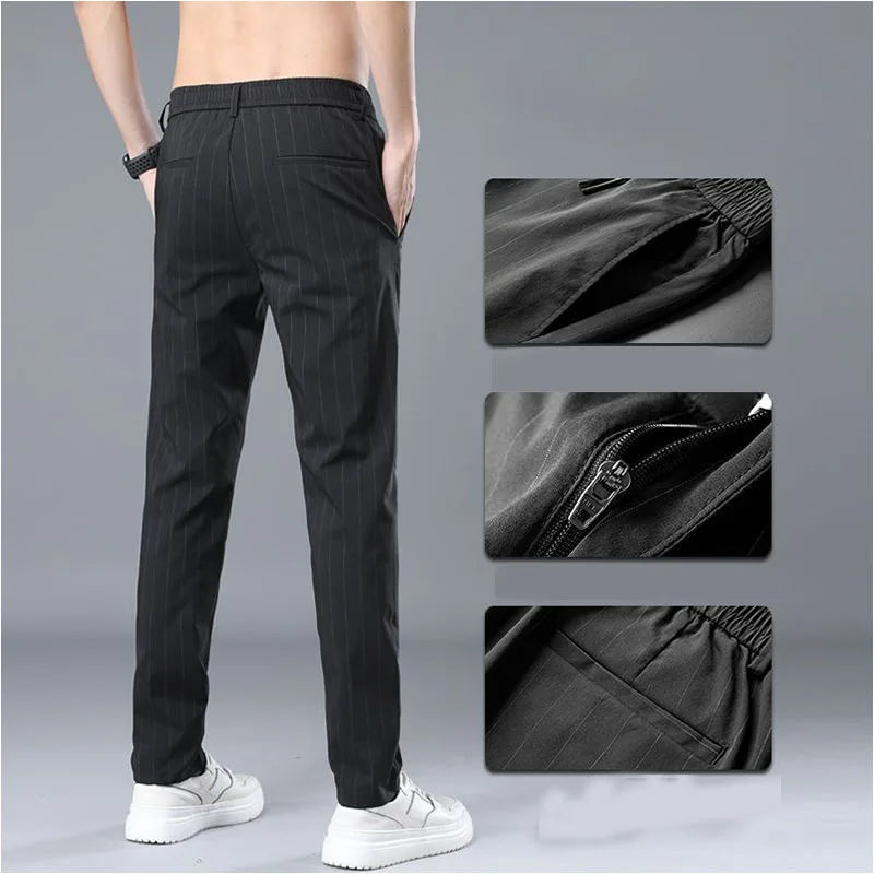 Spring Summer Men Thin Striped Business Suits Pants Streetwear