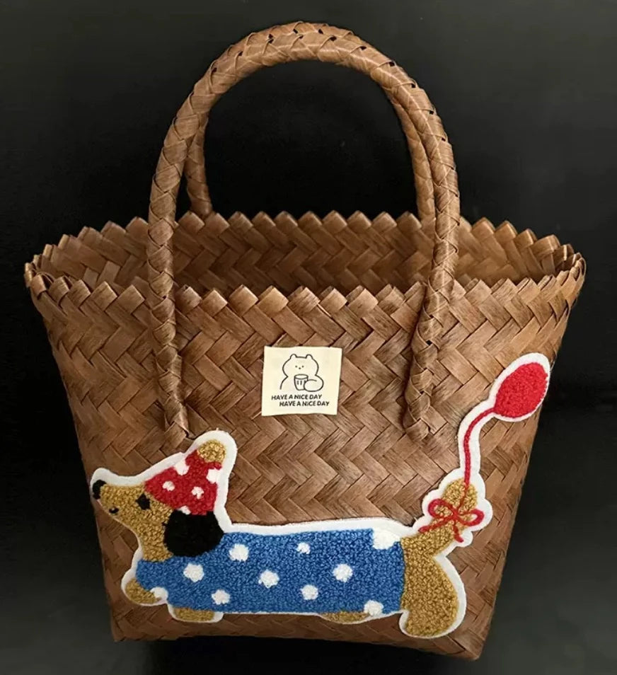 Large Capaci Handwoven op Bag Buet ape Cartoon Summer Handbag