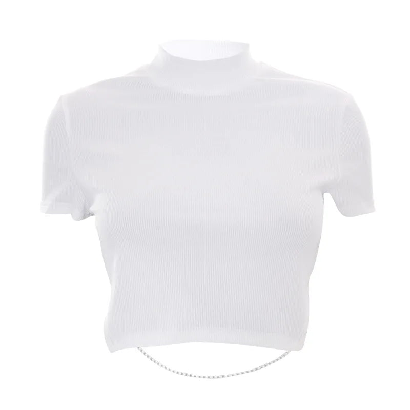White T Shirts For Women Sexy Tops Asymmetrical Backless