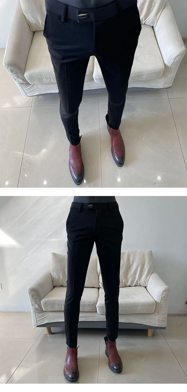 Suit Pants Solid Business Casual Straight Slim Fit Trouser Formal Pantalones