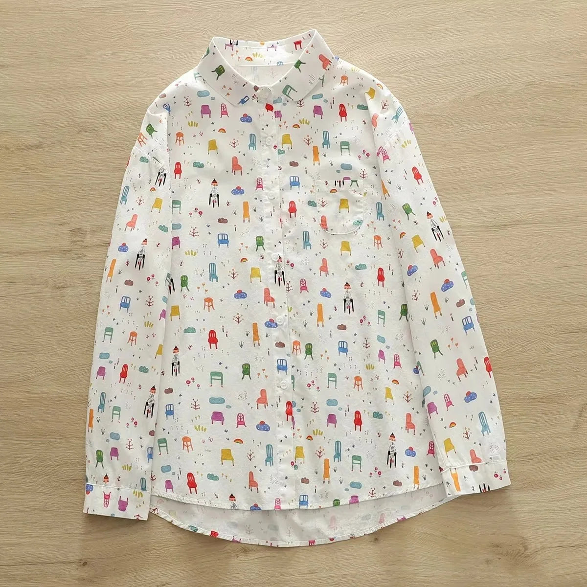 Printed Shirts Cotton Casual Blouses and Tops