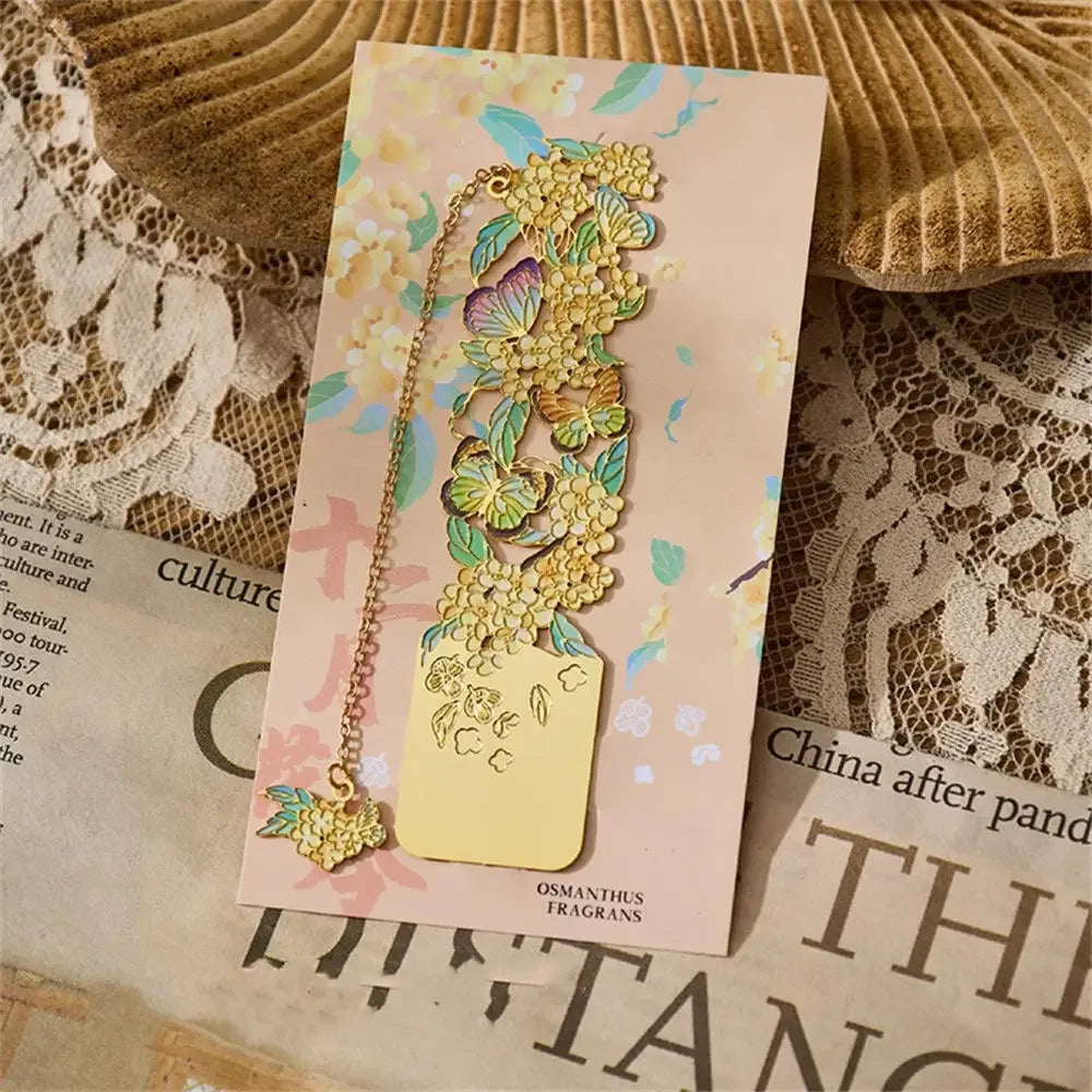 1 pc Retro Floral Painting Metal Bookmark Hollow Bronzing Bookmark