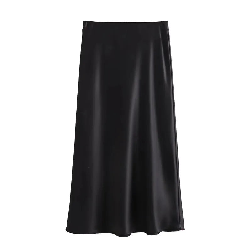 High Waist Long Satin Skirt