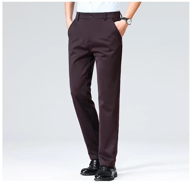Men Suit Pants Light Thin Elastic Slim Fit Dress Pants Business