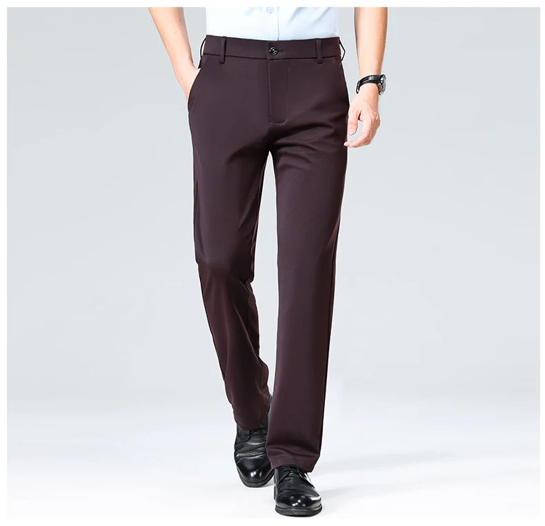 Men Suit Pants Light Thin Elastic Slim Fit Dress Pants Business