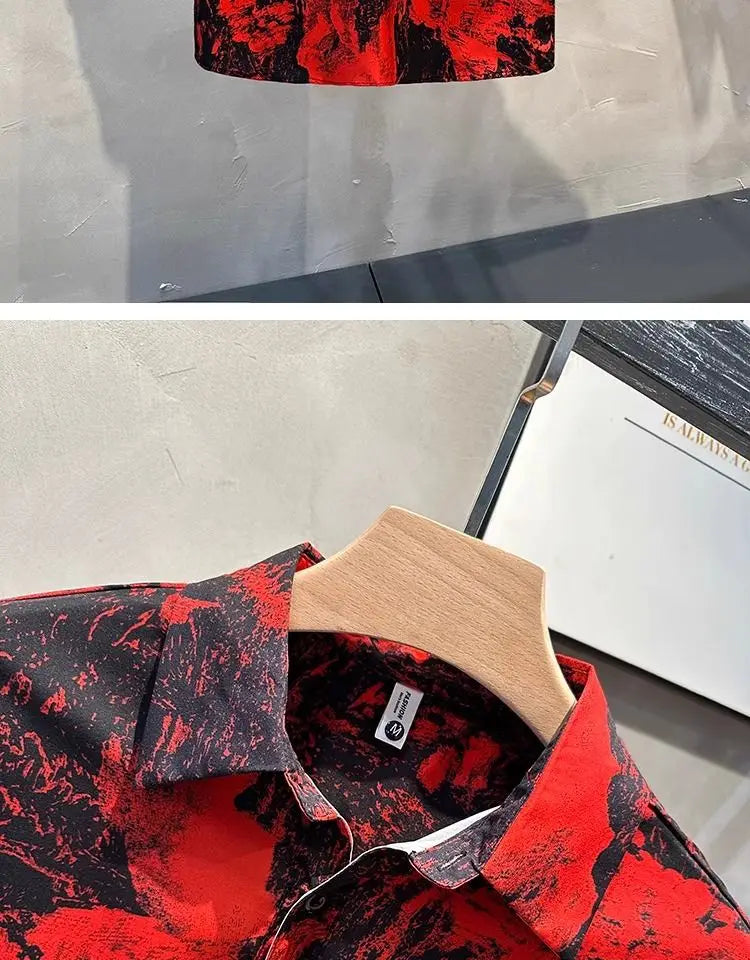 Vintage Print Button Up Shirt Casual Streetwear Y2K Short Sleeve