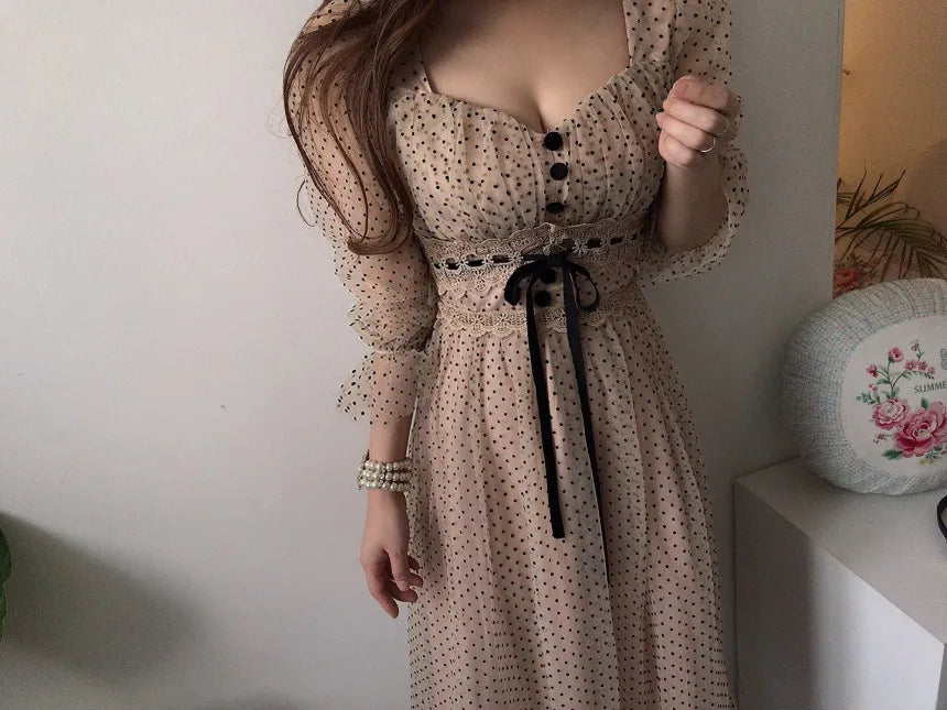 Vintage Dress Elegant Square Neck High