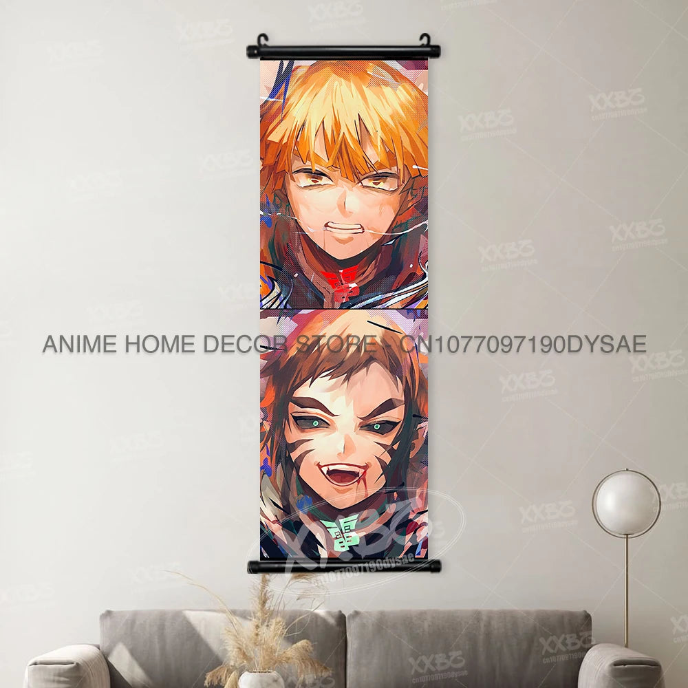 Demon Slayer Poster Kamado Tanjirou Scroll Picture Nezuko Hanging Painting Kanroji Mitsuri Wall Art Anime Uzui Tengen Home Decor