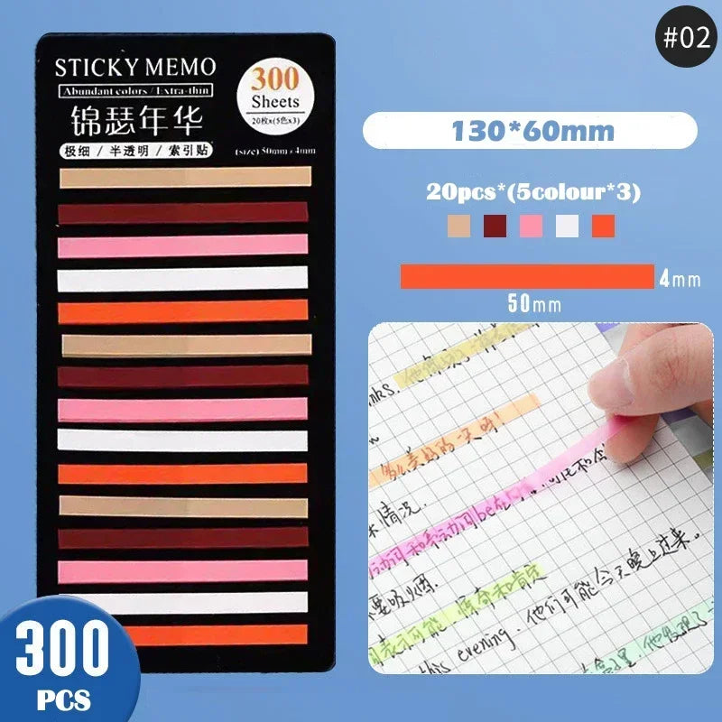 Rainbow Long Index Stickers 300 Sheets Fluorescent PET Waterproof Color