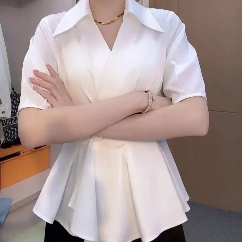 Summer Turn-down Collar Spliced Shirt