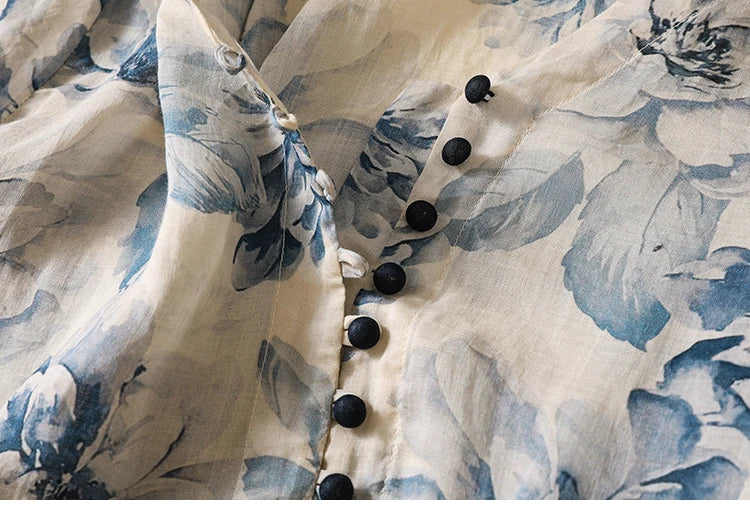 Casual Loose Print V Neck Short Sleeve