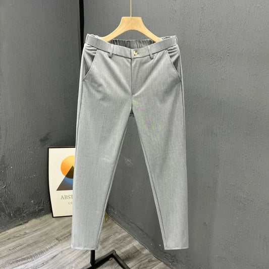 Business Casual All Match Suit Pants Formal Strecth Solid Straight Slim Trousers