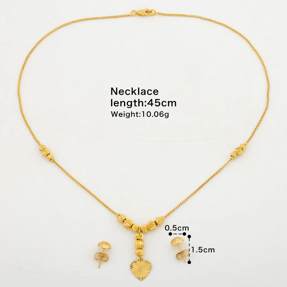 African Fashion Sets Luxury Dubai Jewelry Round Bead Stud Earrings Pendant Necklace