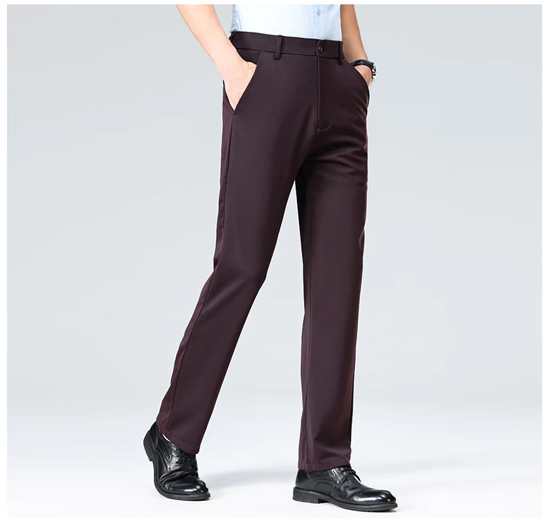 Men Suit Pants Light Thin Elastic Slim Fit Dress Pants Business