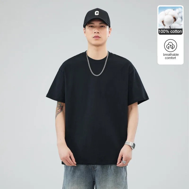 Man t Shirts 100 % Cotton High Quality Classic Plain Round Neck