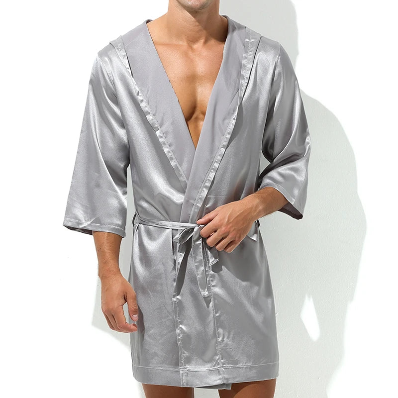 Men's Sleepwear Robe Night Clothes Silk Kimono Bathrobe Men