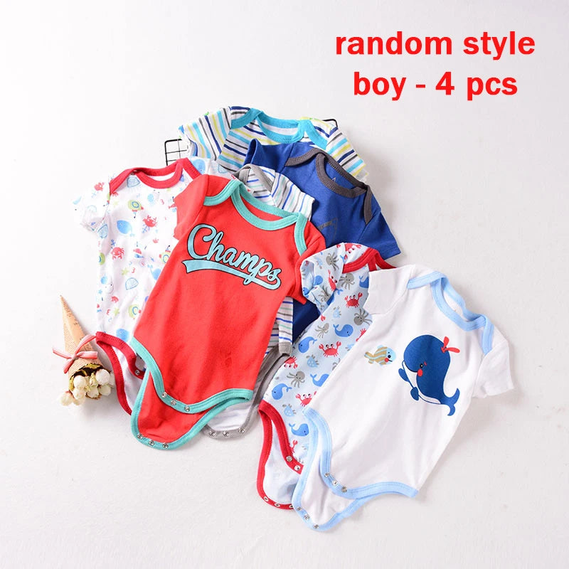 1/4Pcs Newborn Bodysuit Baby Short Sleeve  0-1Y