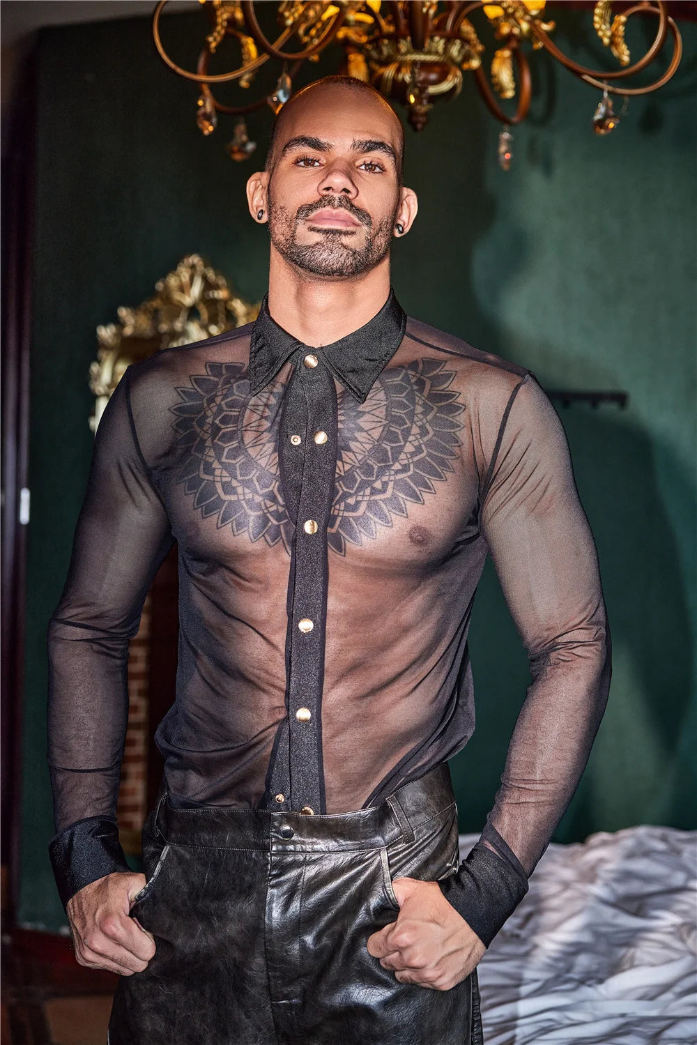Sexy Men Thin Sheer See Through Shirt Soft Breathable Top Short