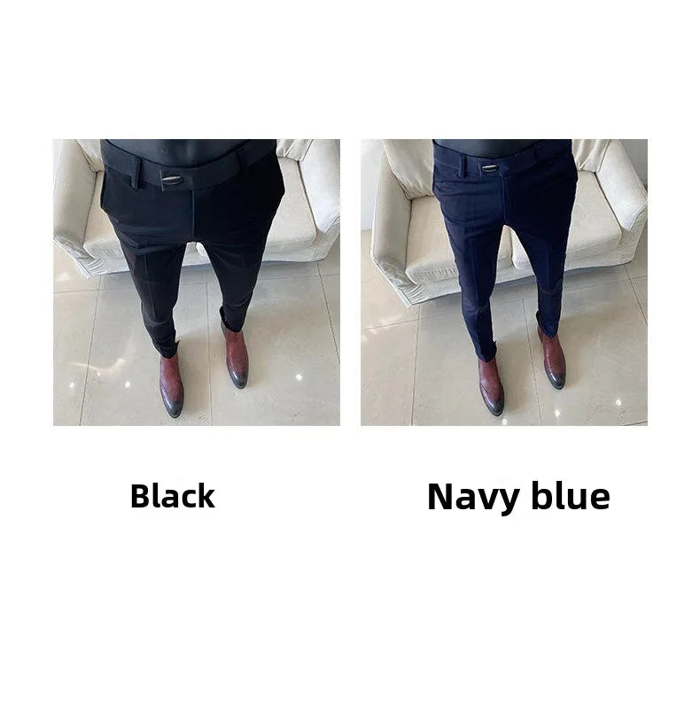 Suit Pants Solid Business Casual Straight Slim Fit Trouser Formal Pantalones