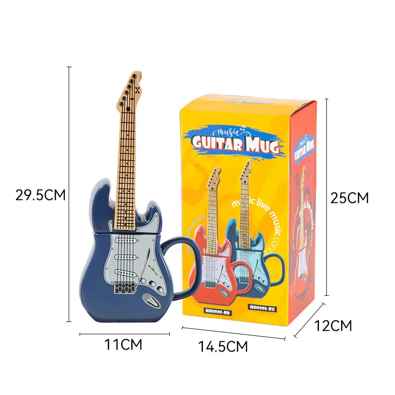 Creative Guitar Cup Shape Mug With Lid Novel 3D