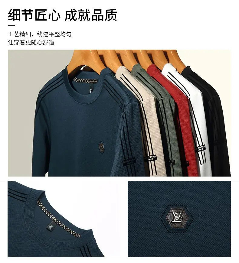 Fashion Male Clothes New Basic Striped Long Sleeve T-Shirt Spring