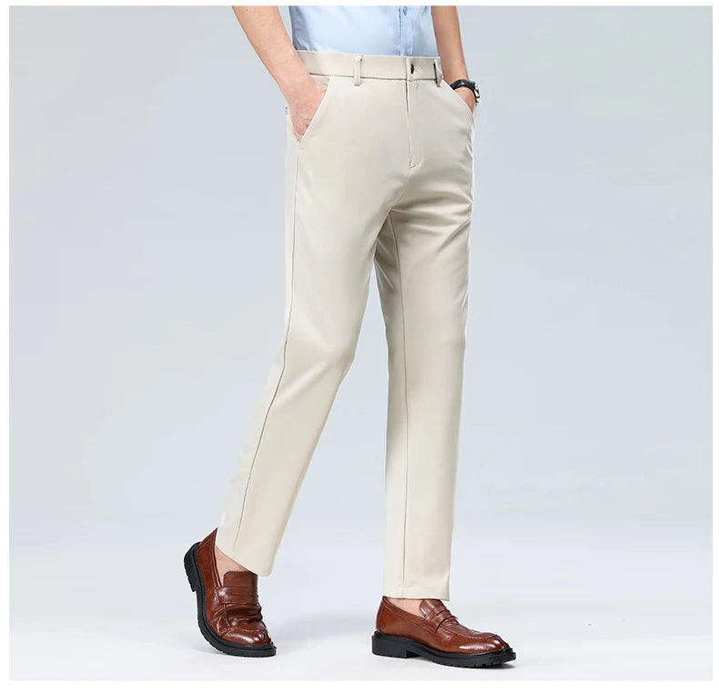 Men Suit Pants Light Thin Elastic Slim Fit Dress Pants Business
