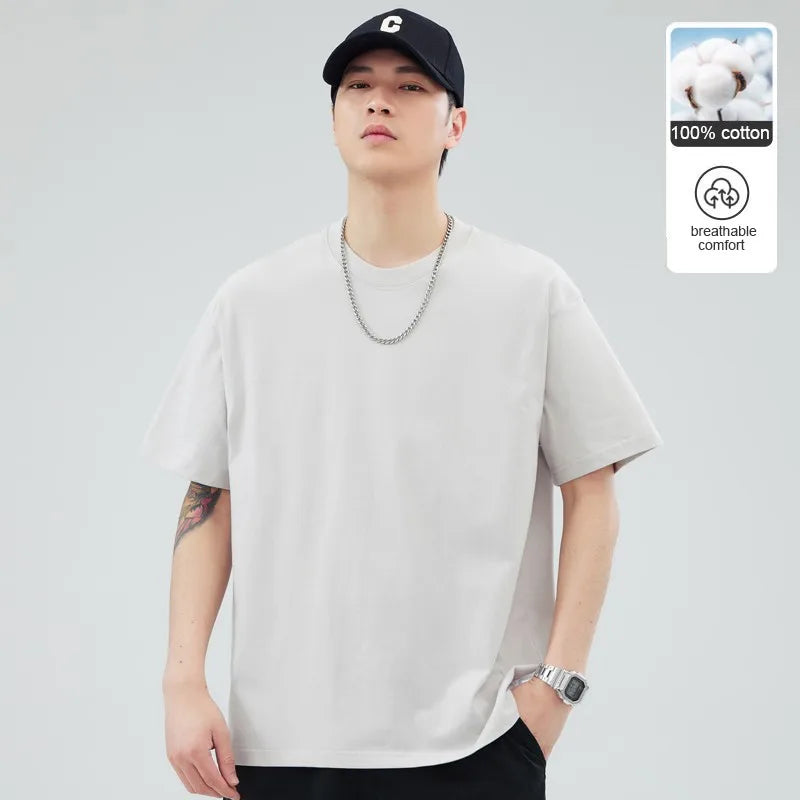 Man t Shirts 100 % Cotton High Quality Classic Plain Round Neck