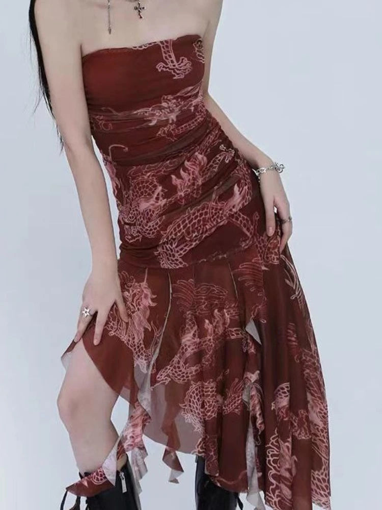 Vestidos De Mujer Tunic Print Sleeveless Backless Robe Femme