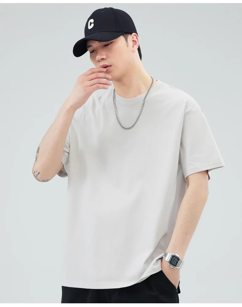 Man t Shirts 100 % Cotton High Quality Classic Plain Round Neck