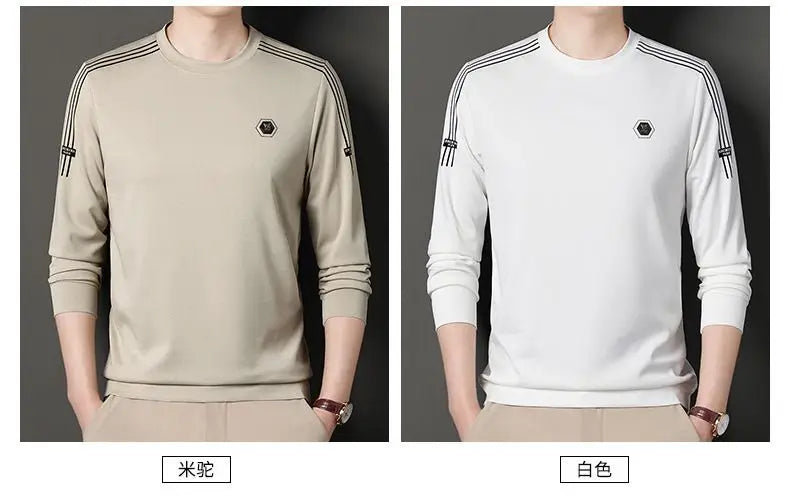 Fashion Male Clothes New Basic Striped Long Sleeve T-Shirt Spring