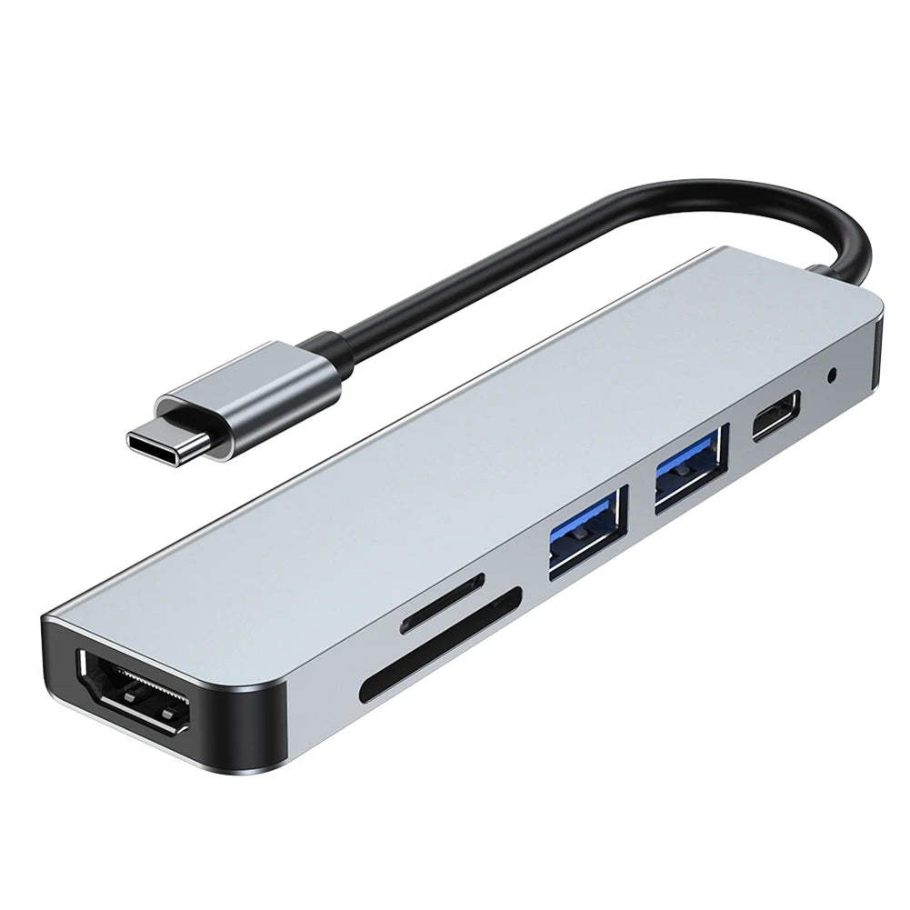 6 in 1 USB C Hub 100W PD 4K HDMI-Compatible USB C Multi-Port Adapter