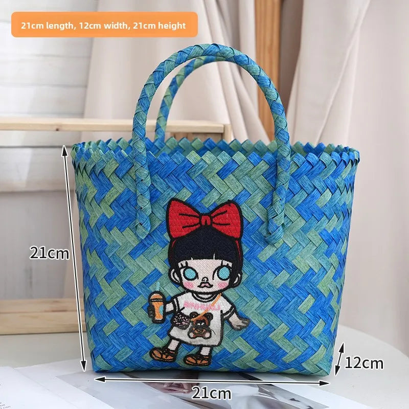 Large Capaci Handwoven op Bag Buet ape Cartoon Summer Handbag