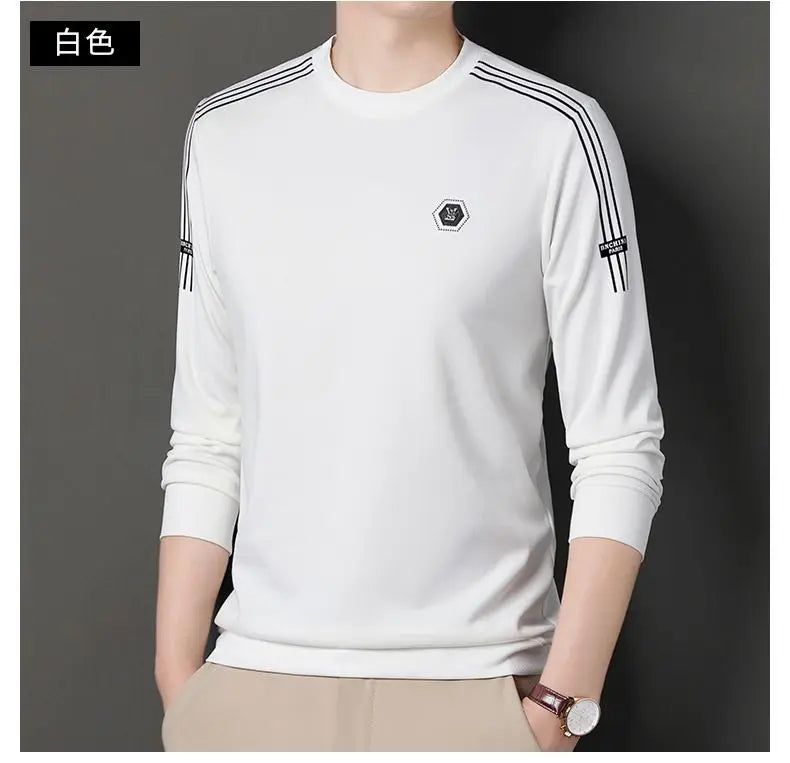 Fashion Male Clothes New Basic Striped Long Sleeve T-Shirt Spring