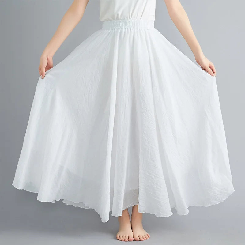 Cotton Long Skirts Elastic Waist
