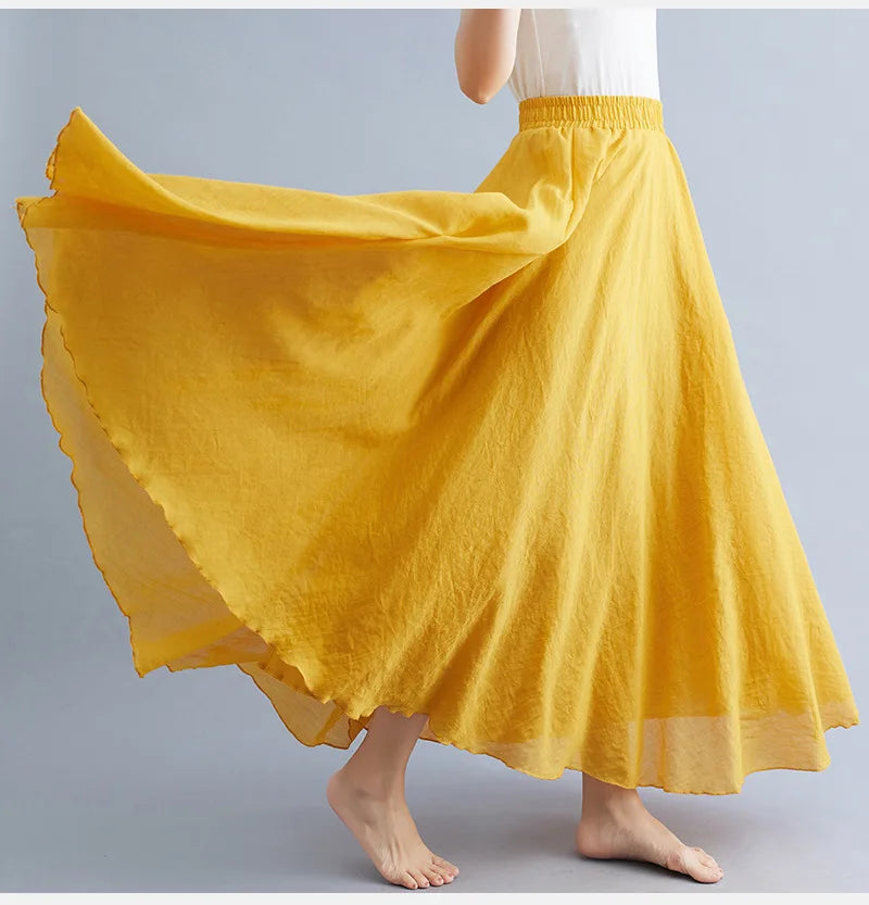 Cotton Long Skirts Elastic Waist