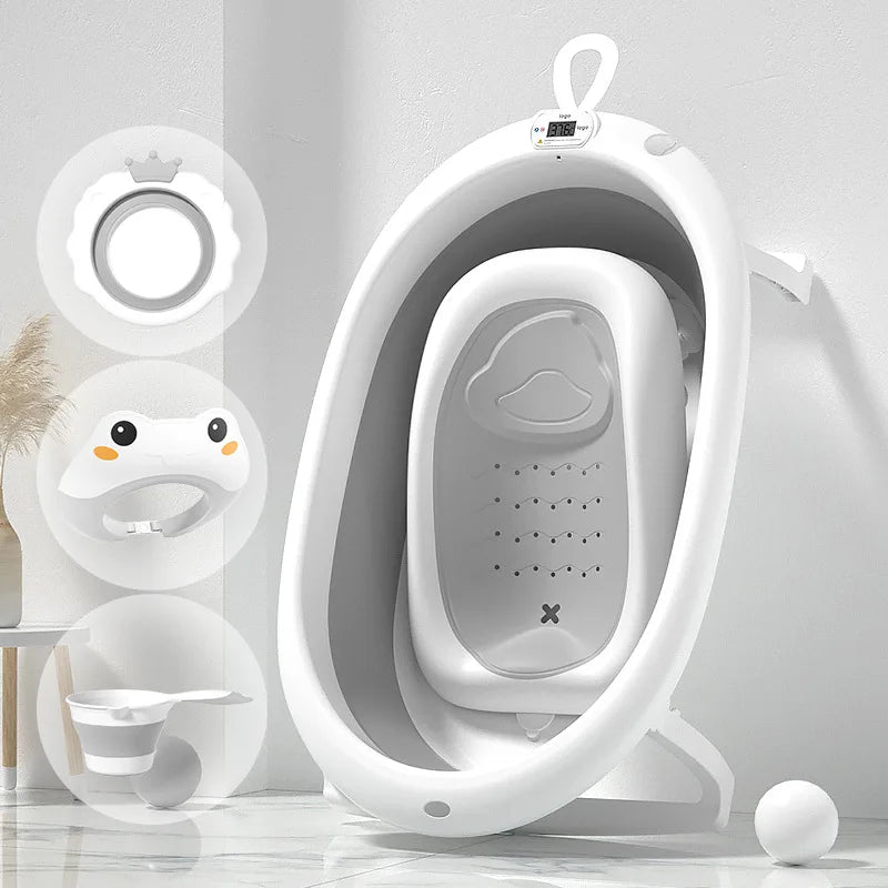 Baby digital temperature sensitive bath tub for baby sitting and lying