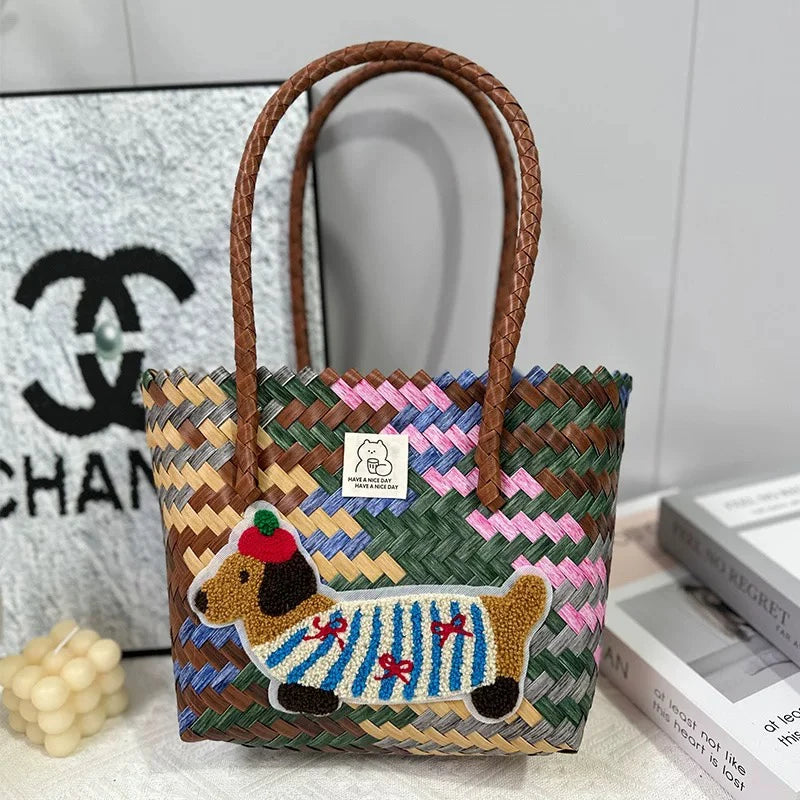 Large Capaci Handwoven op Bag Buet ape Cartoon Summer Handbag